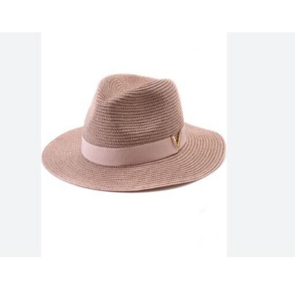 VINCE CAMUTO All Over Shine metallic foldable adjustable panama hat - ROSE /PINK